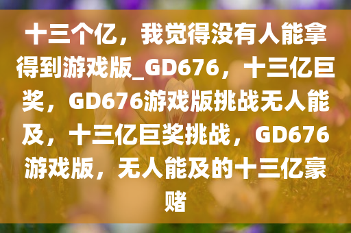 十三个亿，我觉得没有人能拿得到游戏版_GD676，十三亿巨奖，GD676游戏版挑战无人能及，十三亿巨奖挑战，GD676游戏版，无人能及的十三亿豪赌