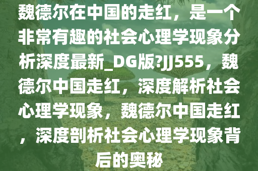 魏德尔在中国的走红，是一个非常有趣的社会心理学现象分析深度最新_DG版?JJ555，魏德尔中国走红，深度解析社会心理学现象，魏德尔中国走红，深度剖析社会心理学现象背后的奥秘