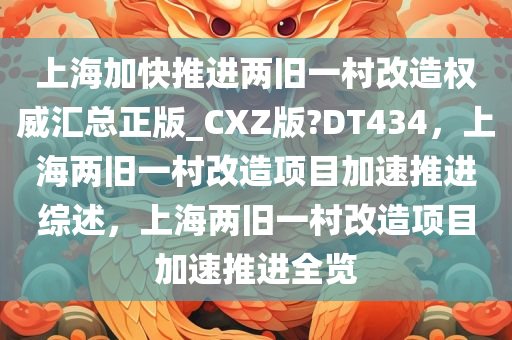 上海加快推进两旧一村改造权威汇总正版_CXZ版?DT434，上海两旧一村改造项目加速推进综述，上海两旧一村改造项目加速推进全览