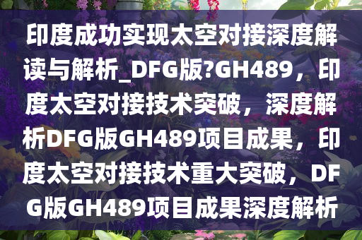 印度成功实现太空对接深度解读与解析_DFG版?GH489，印度太空对接技术突破，深度解析DFG版GH489项目成果，印度太空对接技术重大突破，DFG版GH489项目成果深度解析