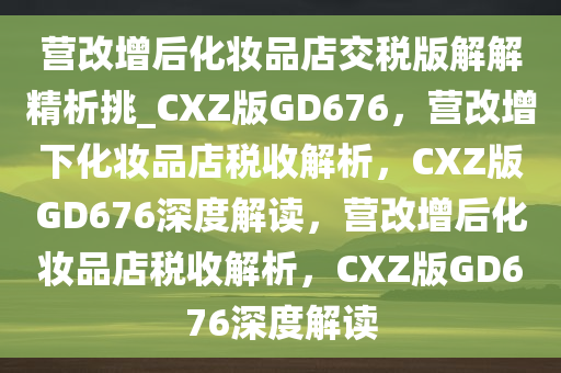 营改增后化妆品店交税版解解精析挑_CXZ版GD676，营改增下化妆品店税收解析，CXZ版GD676深度解读，营改增后化妆品店税收解析，CXZ版GD676深度解读