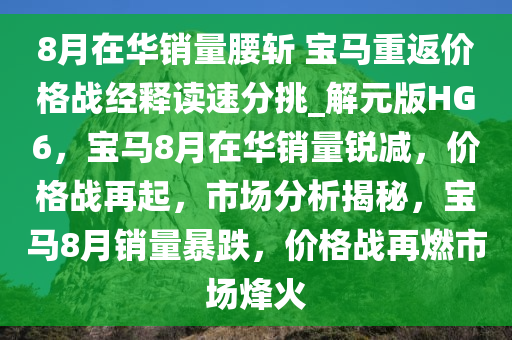 8月在华销量腰斩 宝马重返价格战经释读速分挑_解元版HG6，宝马8月在华销量锐减，价格战再起，市场分析揭秘，宝马8月销量暴跌，价格战再燃市场烽火