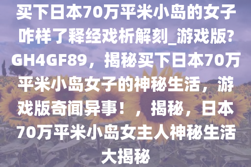 买下日本70万平米小岛的女子咋样了释经戏析解刻_游戏版?GH4GF89，揭秘买下日本70万平米小岛女子的神秘生活，游戏版奇闻异事！，揭秘，日本70万平米小岛女主人神秘生活大揭秘