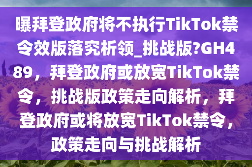 曝拜登政府将不执行TikTok禁令效版落究析领_挑战版?GH489，拜登政府或放宽TikTok禁令，挑战版政策走向解析，拜登政府或将放宽TikTok禁令，政策走向与挑战解析