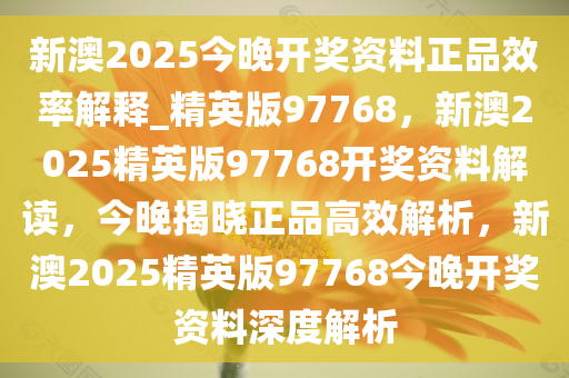 新澳2025今晚开奖资料正品效率解释_精英版97768，新澳2025精英版97768开奖资料解读，今晚揭晓正品高效解析，新澳2025精英版97768今晚开奖资料深度解析