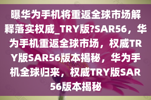 曝华为手机将重返全球市场解释落实权威_TRY版?SAR56，华为手机重返全球市场，权威TRY版SAR56版本揭秘，华为手机全球归来，权威TRY版SAR56版本揭秘今晚必出三肖2025_2025新澳门精准免费提供·精确判断