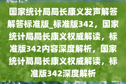 国家统计局局长康义发声解答解答标准版_标准版342，国家统计局局长康义权威解读，标准版342内容深度解析，国家统计局局长康义权威解读，标准版342深度解析