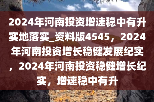 2024年河南投资增速稳中有升实地落实_资料版4545，2024年河南投资增长稳健发展纪实，2024年河南投资稳健增长纪实，增速稳中有升