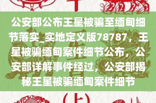公安部公布王星被骗至缅甸细节落实_实地定义版78787，王星被骗缅甸案件细节公布，公安部详解事件经过，公安部揭秘王星被骗缅甸案件细节
