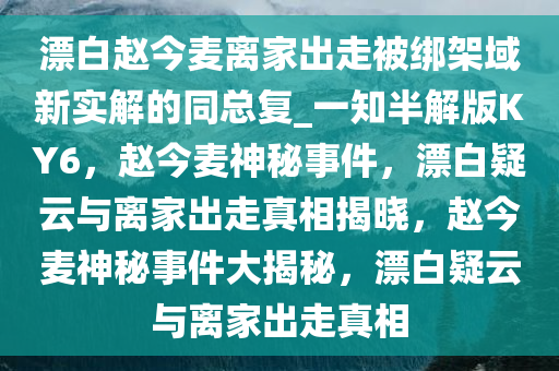 漂白赵今麦离家出走被绑架域新实解的同总复_一知半解版KY6，赵今麦神秘事件，漂白疑云与离家出走真相揭晓，赵今麦神秘事件大揭秘，漂白疑云与离家出走真相