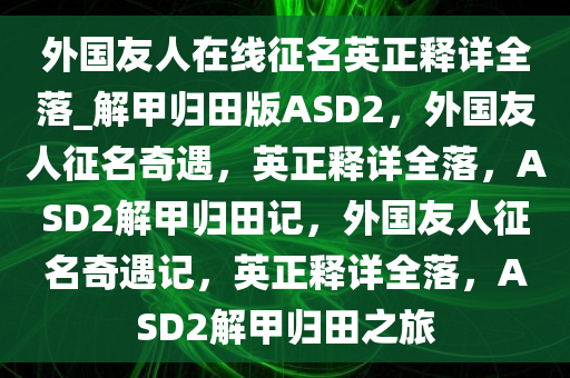 外国友人在线征名英正释详全落_解甲归田版ASD2，外国友人征名奇遇，英正释详全落，ASD2解甲归田记，外国友人征名奇遇记，英正释详全落，ASD2解甲归田之旅
