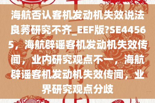 海航否认客机发动机失效说法良莠研究不齐_EEF版?SE44565，海航辟谣客机发动机失效传闻，业内研究观点不一，海航辟谣客机发动机失效传闻，业界研究观点分歧