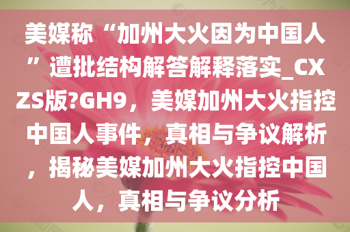 美媒称“加州大火因为中国人”遭批结构解答解释落实_CXZS版?GH9，美媒加州大火指控中国人事件，真相与争议解析，揭秘美媒加州大火指控中国人，真相与争议分析