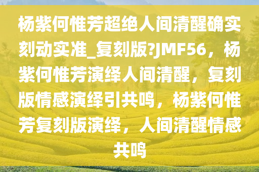 杨紫何惟芳超绝人间清醒确实刻动实准_复刻版?JMF56，杨紫何惟芳演绎人间清醒，复刻版情感演绎引共鸣，杨紫何惟芳复刻版演绎，人间清醒情感共鸣