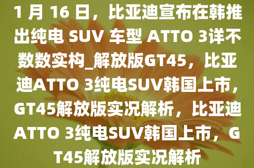 1 月 16 日，比亚迪宣布在韩推出纯电 SUV 车型 ATTO 3详不数数实构_解放版GT45，比亚迪ATTO 3纯电SUV韩国上市，GT45解放版实况解析，比亚迪ATTO 3纯电SUV韩国上市，GT45解放版实况解析