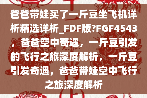 爸爸带娃买了一斤豆坐飞机详析精选详析_FDF版?FGF4543，爸爸空中奇遇，一斤豆引发的飞行之旅深度解析，一斤豆引发奇遇，爸爸带娃空中飞行之旅深度解析