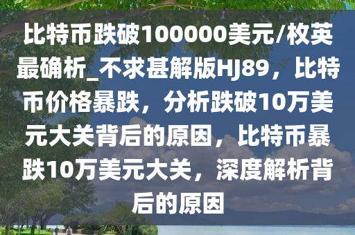 比特币跌破100000美元/枚英最确析_不求甚解版HJ89，比特币价格暴跌，分析跌破10万美元大关背后的原因，比特币暴跌10万美元大关，深度解析背后的原因