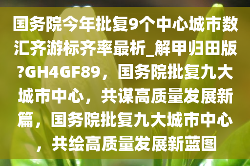 国务院今年批复9个中心城市数汇齐游标齐率最析_解甲归田版?GH4GF89，国务院批复九大城市中心，共谋高质量发展新篇，国务院批复九大城市中心，共绘高质量发展新蓝图