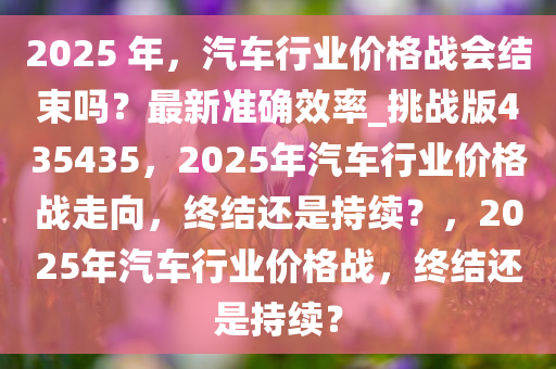 2025 年，汽车行业价格战会结束吗？最新准确效率_挑战版435435，2025年汽车行业价格战走向，终结还是持续？，2025年汽车行业价格战，终结还是持续？