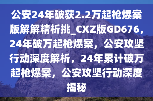 公安24年破获2.2万起枪爆案版解解精析挑_CXZ版GD676，24年破万起枪爆案，公安攻坚行动深度解析，24年累计破万起枪爆案，公安攻坚行动深度揭秘