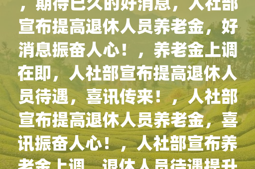人社部将提高退休人员养老金，期待已久的好消息，人社部宣布提高退休人员养老金，好消息振奋人心！，养老金上调在即，人社部宣布提高退休人员待遇，喜讯传来！，人社部宣布提高退休人员养老金，喜讯振奋人心！，人社部宣布养老金上调，退休人员待遇提升，喜讯振奋人心！