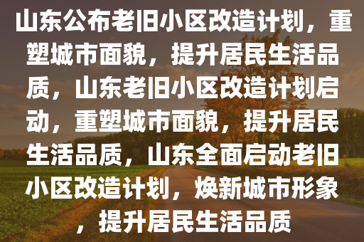 山东公布老旧小区改造计划，重塑城市面貌，提升居民生活品质，山东老旧小区改造计划启动，重塑城市面貌，提升居民生活品质，山东全面启动老旧小区改造计划，焕新城市形象，提升居民生活品质