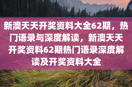 新澳天天开奖资料大全62期，热门语录与深度解读，新澳天天开奖资料62期热门语录深度解读及开奖资料大全