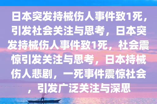 日本突发持械伤人事件致1死，引发社会关注与思考，日本突发持械伤人事件致1死，社会震惊引发关注与思考，日本持械伤人悲剧，一死事件震惊社会，引发广泛关注与深思