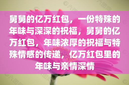 舅舅的亿万红包，一份特殊的年味与深深的祝福，舅舅的亿万红包，年味浓厚的祝福与特殊情感的传递，亿万红包里的年味与亲情深情