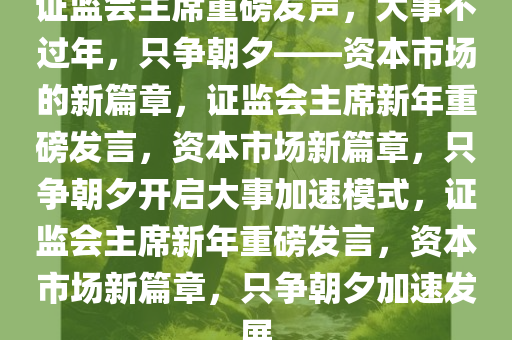 证监会主席重磅发声，大事不过年，只争朝夕——资本市场的新篇章，证监会主席新年重磅发言，资本市场新篇章，只争朝夕开启大事加速模式，证监会主席新年重磅发言，资本市场新篇章，只争朝夕加速发展