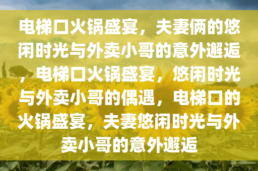 电梯口火锅盛宴，夫妻俩的悠闲时光与外卖小哥的意外邂逅，电梯口火锅盛宴，悠闲时光与外卖小哥的偶遇，电梯口的火锅盛宴，夫妻悠闲时光与外卖小哥的意外邂逅