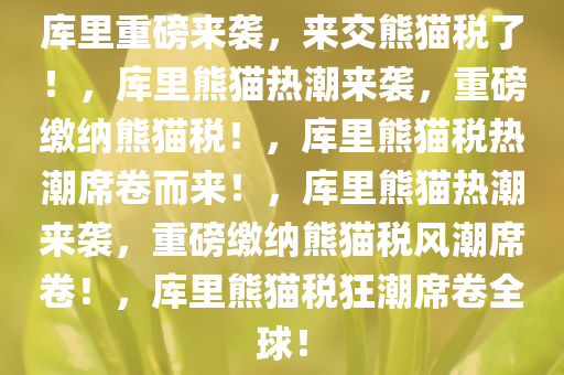 库里重磅来袭，来交熊猫税了！，库里熊猫热潮来袭，重磅缴纳熊猫税！，库里熊猫税热潮席卷而来！，库里熊猫热潮来袭，重磅缴纳熊猫税风潮席卷！，库里熊猫税狂潮席卷全球！