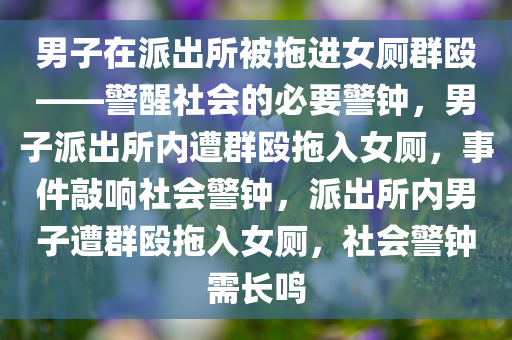 男子在派出所被拖进女厕群殴——警醒社会的必要警钟，男子派出所内遭群殴拖入女厕，事件敲响社会警钟，派出所内男子遭群殴拖入女厕，社会警钟需长鸣