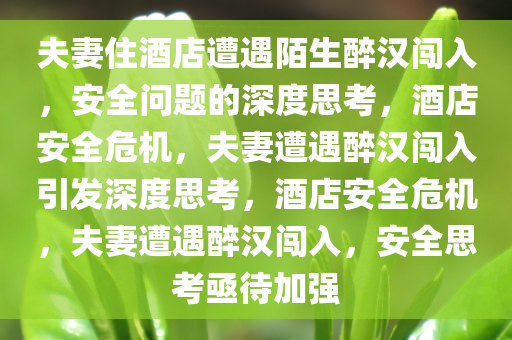 夫妻住酒店遭遇陌生醉汉闯入，安全问题的深度思考，酒店安全危机，夫妻遭遇醉汉闯入引发深度思考，酒店安全危机，夫妻遭遇醉汉闯入，安全思考亟待加强