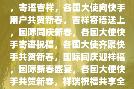 各国大使向快手老铁共贺新春，寄语吉祥，各国大使向快手用户共贺新春，吉祥寄语送上，国际同庆新春，各国大使快手寄语祝福，各国大使齐聚快手共贺新春，国际同庆迎祥福，国际新春盛宴，各国大使快手共贺新春，祥瑞祝福共享全球