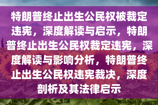 特朗普终止出生公民权被裁定违宪，深度解读与启示，特朗普终止出生公民权裁定违宪，深度解读与影响分析，特朗普终止出生公民权违宪裁决，深度剖析及其法律启示