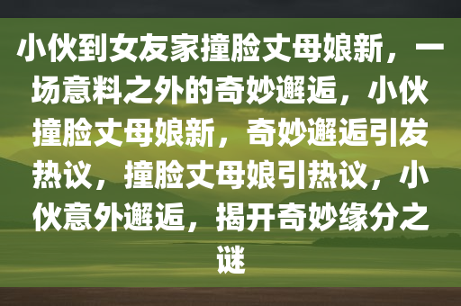 小伙到女友家撞脸丈母娘新，一场意料之外的奇妙邂逅，小伙撞脸丈母娘新，奇妙邂逅引发热议，撞脸丈母娘引热议，小伙意外邂逅，揭开奇妙缘分之谜
