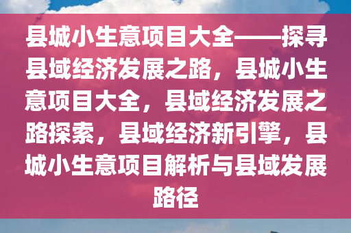 县城小生意项目大全——探寻县域经济发展之路，县城小生意项目大全，县域经济发展之路探索，县域经济新引擎，县城小生意项目解析与县域发展路径