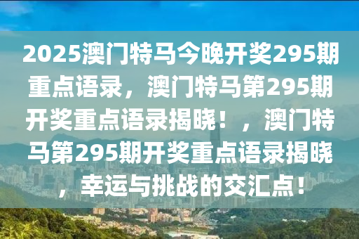 2025澳门特马今晚开奖295期