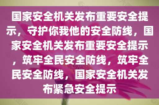 国家安全机关发布重要安全提示，守护你我他的安全防线，国家安全机关发布重要安全提示，筑牢全民安全防线，筑牢全民安全防线，国家安全机关发布紧急安全提示