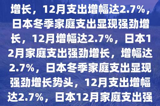 日本家庭支出在冬季显现强劲增长，12月支出增幅达2.7%，日本冬季家庭支出显现强劲增长，12月增幅达2.7%，日本12月家庭支出强劲增长，增幅达2.7%，日本冬季家庭支出显现强劲增长势头，12月支出增幅达2.7%，日本12月家庭支出强劲攀升，冬季消费市场活跃