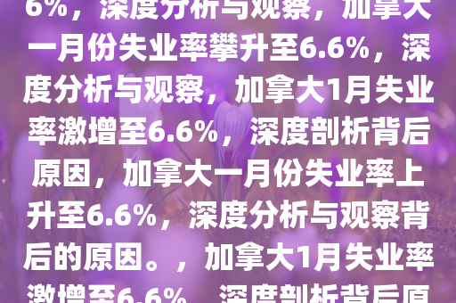 加拿大一月份失业率上升至6.6%，深度分析与观察，加拿大一月份失业率攀升至6.6%，深度分析与观察，加拿大1月失业率激增至6.6%，深度剖析背后原因，加拿大一月份失业率上升至6.6%，深度分析与观察背后的原因。，加拿大1月失业率激增至6.6%，深度剖析背后原因与影响