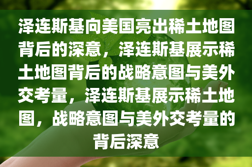 泽连斯基向美国亮出稀土地图背后的深意，泽连斯基展示稀土地图背后的战略意图与美外交考量，泽连斯基展示稀土地图，战略意图与美外交考量的背后深意
