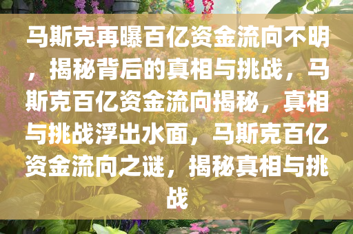 马斯克再曝百亿资金流向不明，揭秘背后的真相与挑战，马斯克百亿资金流向揭秘，真相与挑战浮出水面，马斯克百亿资金流向之谜，揭秘真相与挑战