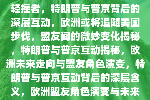 特朗普转发普京发言背后的深层含义，欧洲或将追随美国的步伐，甘愿成为盟友中的尾巴轻摇者，特朗普与普京背后的深层互动，欧洲或将追随美国步伐，盟友间的微妙变化揭秘，特朗普与普京互动揭秘，欧洲未来走向与盟友角色演变，特朗普与普京互动背后的深层含义，欧洲盟友角色演变与未来走向揭秘，特朗普与普京互动揭秘，欧洲盟友角色演变与未来走向展望
