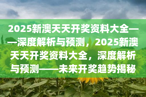 2025新澳天天开奖资料大全——深度解析与预测，2025新澳天天开奖资料大全，深度解析与预测——未来开奖趋势揭秘