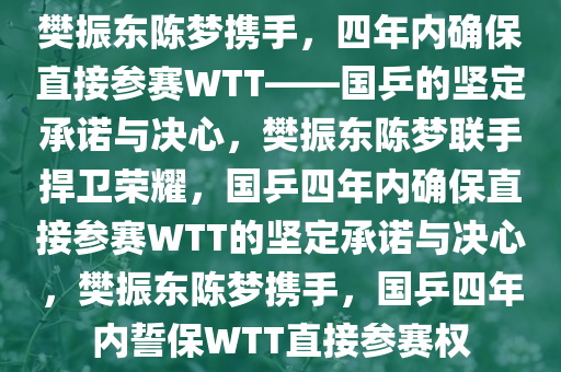 樊振东陈梦携手，四年内确保直接参赛WTT——国乒的坚定承诺与决心，樊振东陈梦联手捍卫荣耀，国乒四年内确保直接参赛WTT的坚定承诺与决心，樊振东陈梦携手，国乒四年内誓保WTT直接参赛权