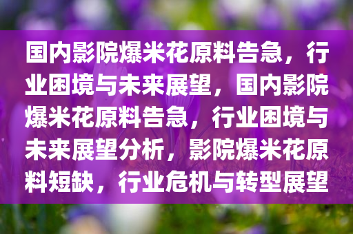 国内影院爆米花原料告急，行业困境与未来展望，国内影院爆米花原料告急，行业困境与未来展望分析，影院爆米花原料短缺，行业危机与转型展望