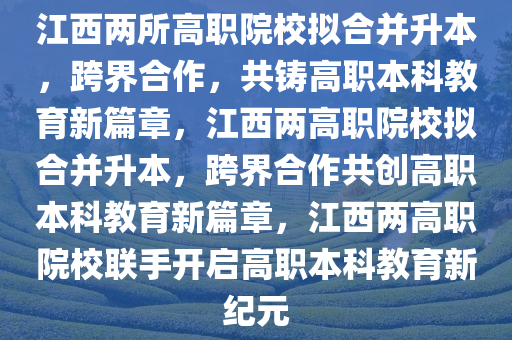 江西两所高职院校拟合并升本，跨界合作，共铸高职本科教育新篇章，江西两高职院校拟合并升本，跨界合作共创高职本科教育新篇章，江西两高职院校联手开启高职本科教育新纪元