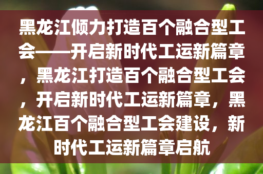 黑龙江倾力打造百个融合型工会——开启新时代工运新篇章，黑龙江打造百个融合型工会，开启新时代工运新篇章，黑龙江百个融合型工会建设，新时代工运新篇章启航